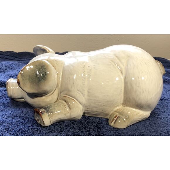 Pig Ceramic White Shiny Glazed Finish Farmhouse Decor 12" X 8.5" - Picture 2 of 7